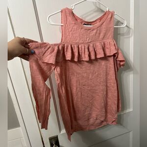 Express Pink Ruffle Cold Shoulder Top